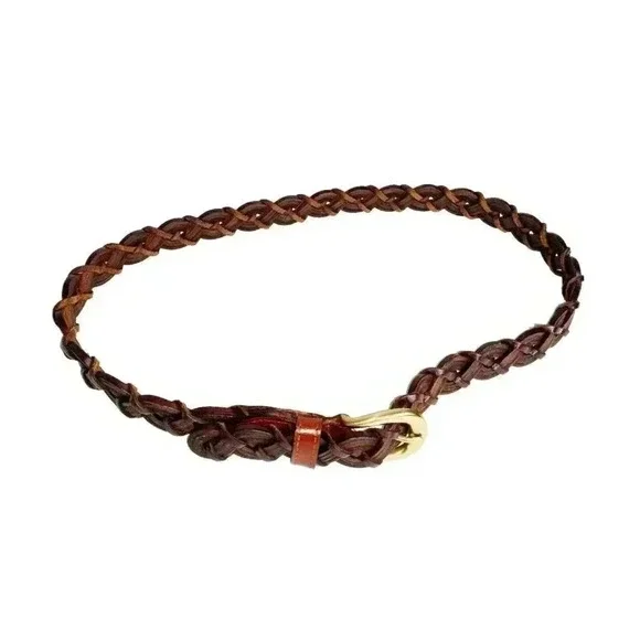 Braided Genuine Leather Womens Brown Belt Made In India Sz L - Picture 1 of 8